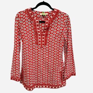 Tory Burch Jayne tunic red daisy floral print sequins embroidery spring summer